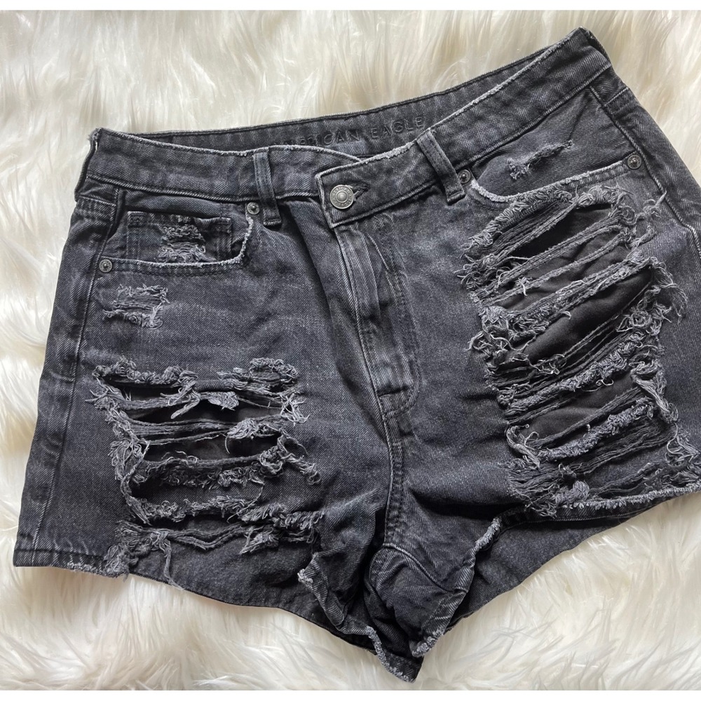American Eagle Distressed Cut Off Denim Shorts Black Size 10